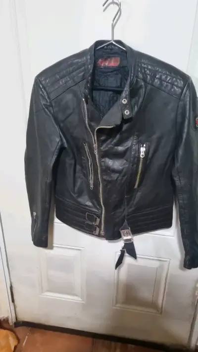 Chaqueta de cuero negra estilo motociclista Cobra - miniatura 1