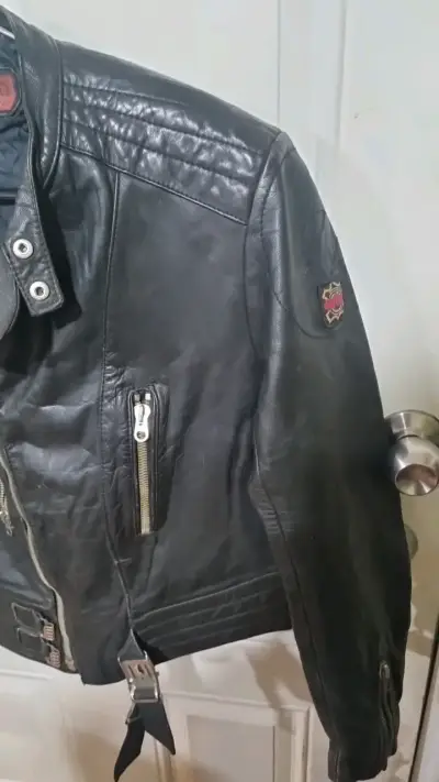 Chaqueta de cuero negra estilo motociclista Cobra - miniatura 2