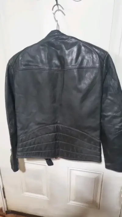 Chaqueta de cuero negra estilo motociclista Cobra - miniatura 6