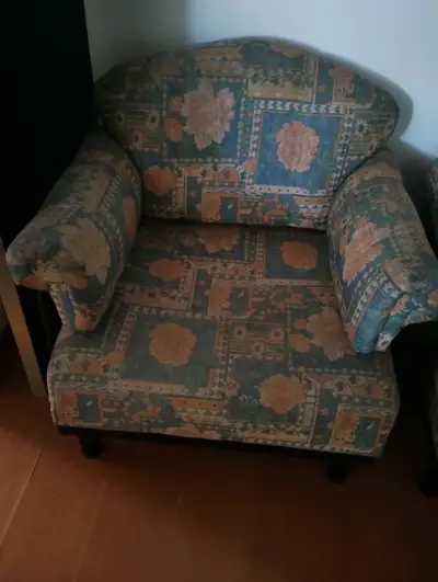 Sillón y sofá estampados vintage en buen estado - miniatura 1
