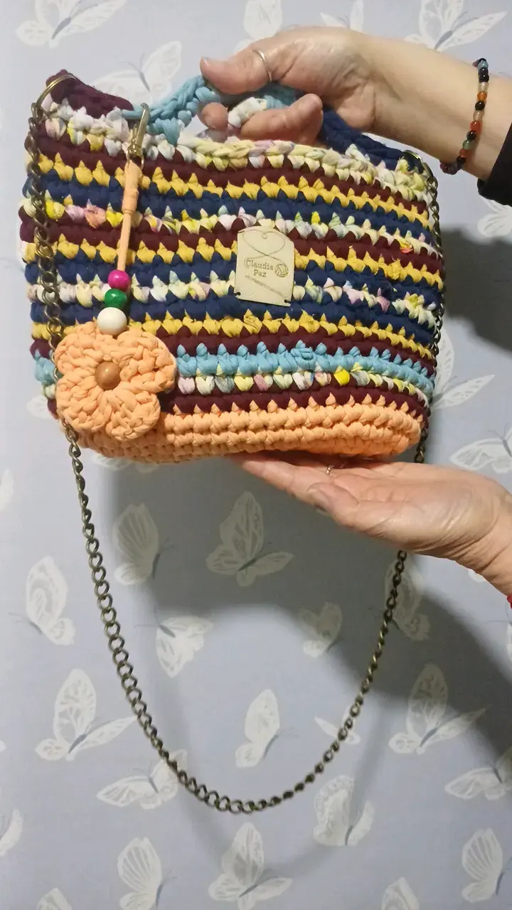 Bolso tejido a mano multicolor con cadena - 2
