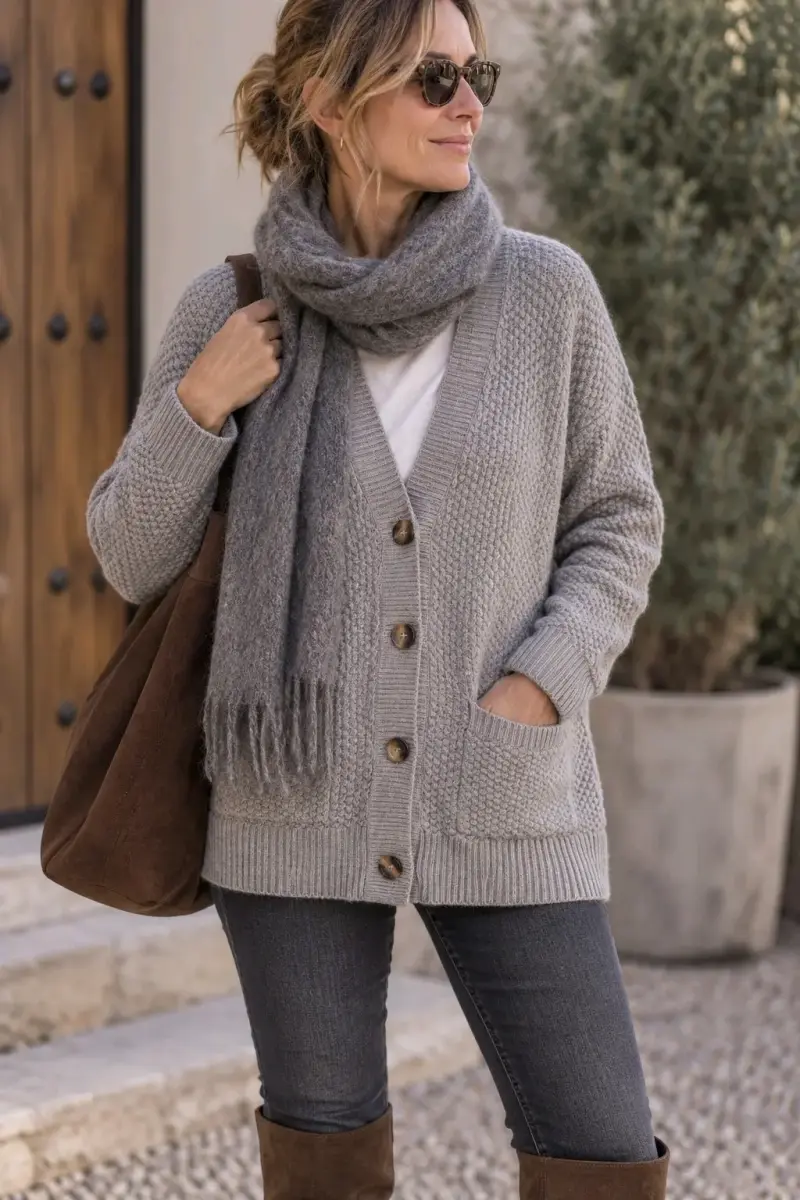 Cárdigan gris de punto para mujer