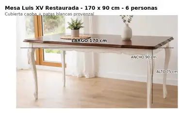 Mesa Luis XV restaurada de caoba y patas blancas - miniatura 1