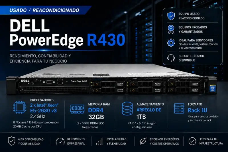 Servidor Dell PowerEdge R430 32GB Reacondicionado - 1