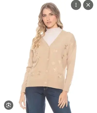 Cárdigan beige con diseño floral - miniatura 1