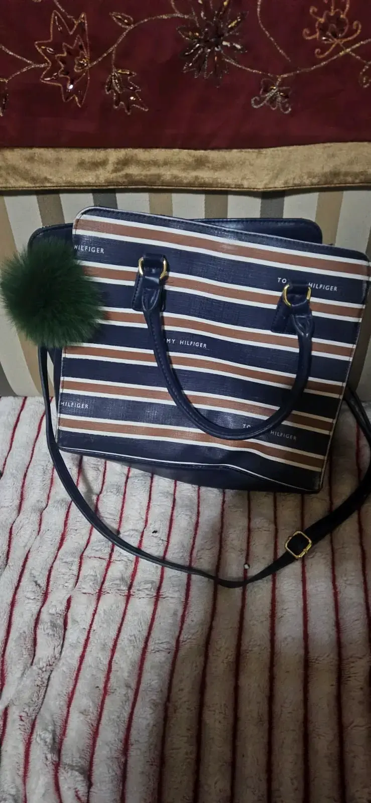 Bolso Tommy Hilfiger rayas azul y marrón - 2