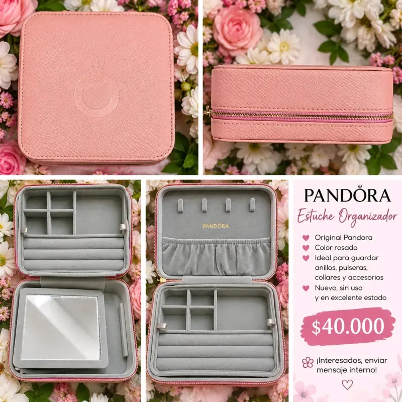 Estuche organizador Pandora rosado para joyas - 1