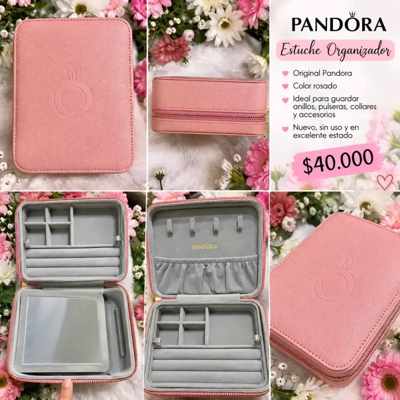 Estuche organizador Pandora rosado para joyas - 2