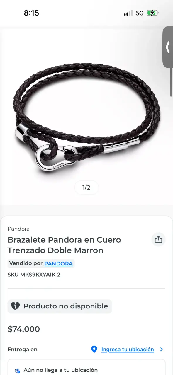 Brazalete Pandora de Cuero Trenzado Marrón - 1