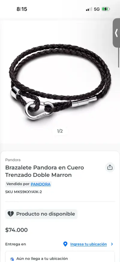 Brazalete Pandora de Cuero Trenzado Marrón - miniatura 1