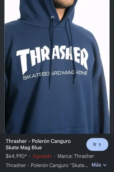 Polerón con capucha Thrasher azul para skate - miniatura 2