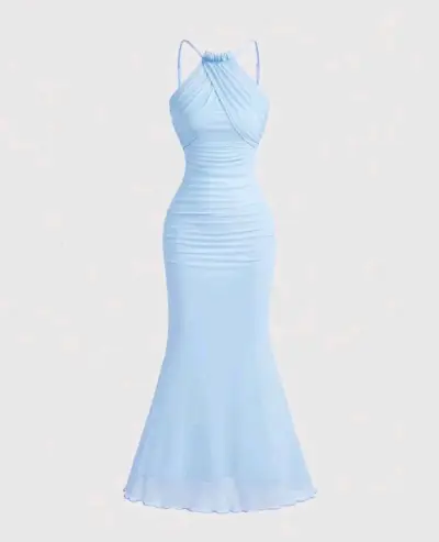 Vestido largo azul claro con tirantes cruzados - miniatura 1