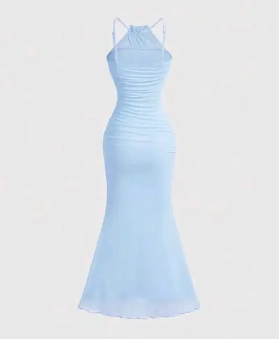 Vestido largo azul claro con tirantes cruzados - miniatura 2
