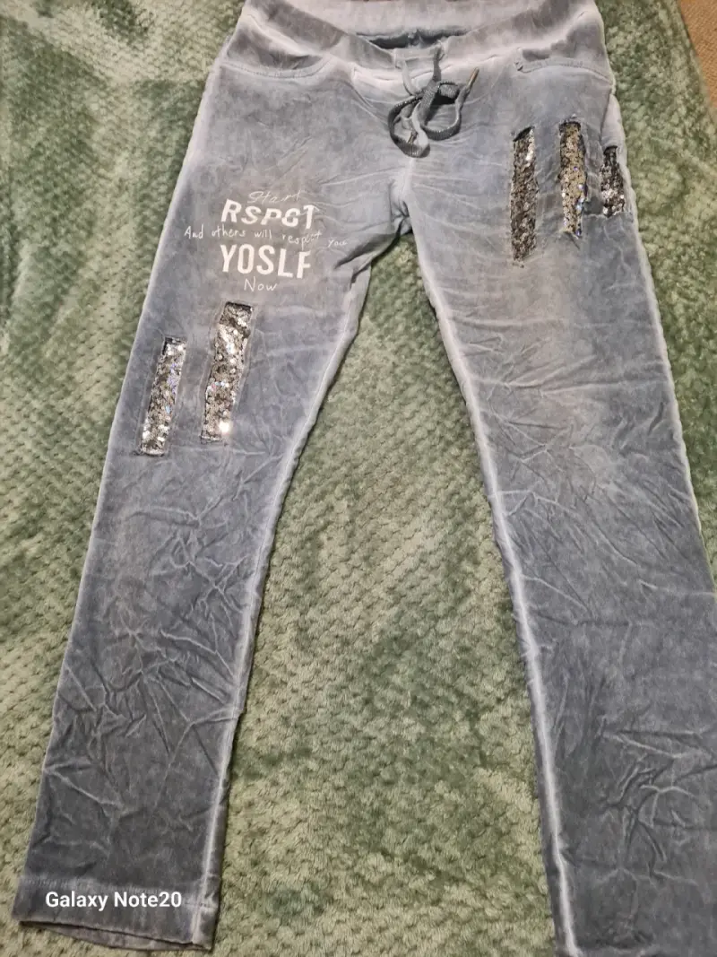 Pantalones de terciopelo gris con lentejuelas - 1