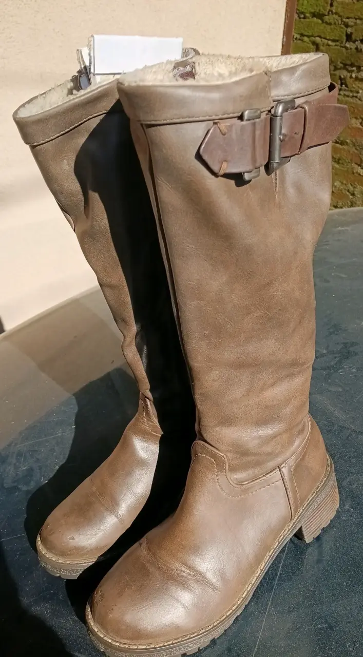 Botas largas de cuero marrón para mujer - 3