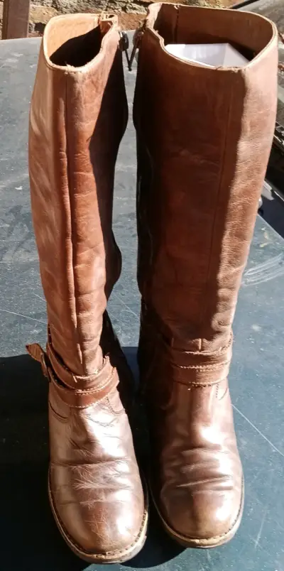 Botas largas de cuero marrón para mujer - miniatura 4