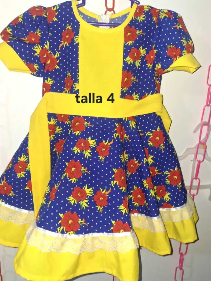 Vestido de niña con diseño floral talla 14 - 3
