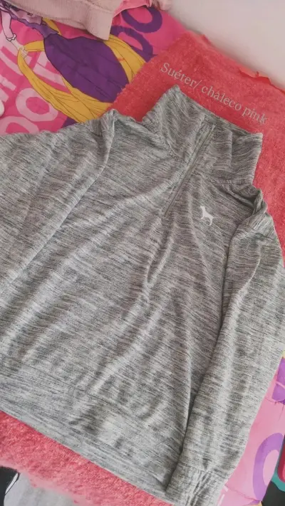 Suéter gris con cierre y detalles de lazo Pink - miniatura 1