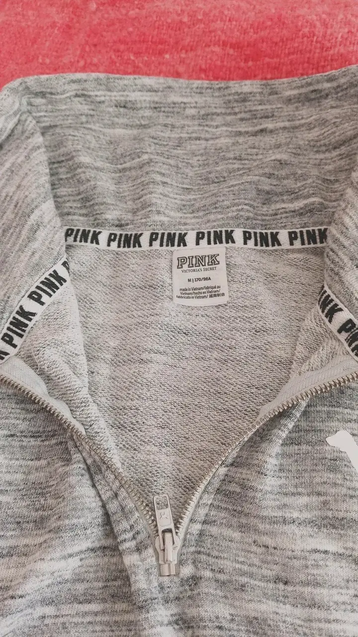 Suéter gris con cierre y detalles de lazo Pink - 3