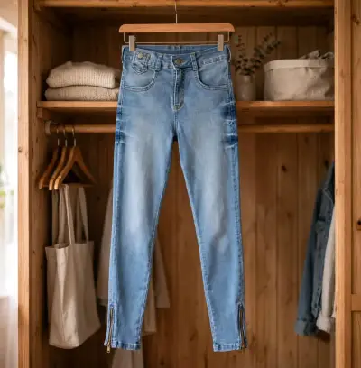 Jeans de mezclilla azul con cierres en tobillos - miniatura 1