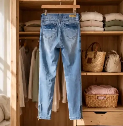 Jeans de mezclilla azul con cierres en tobillos - miniatura 2