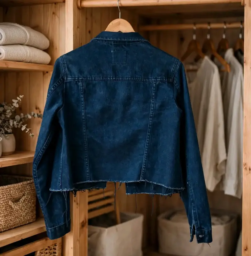 Chaqueta de mezclilla azul con tachas para mujer - 2