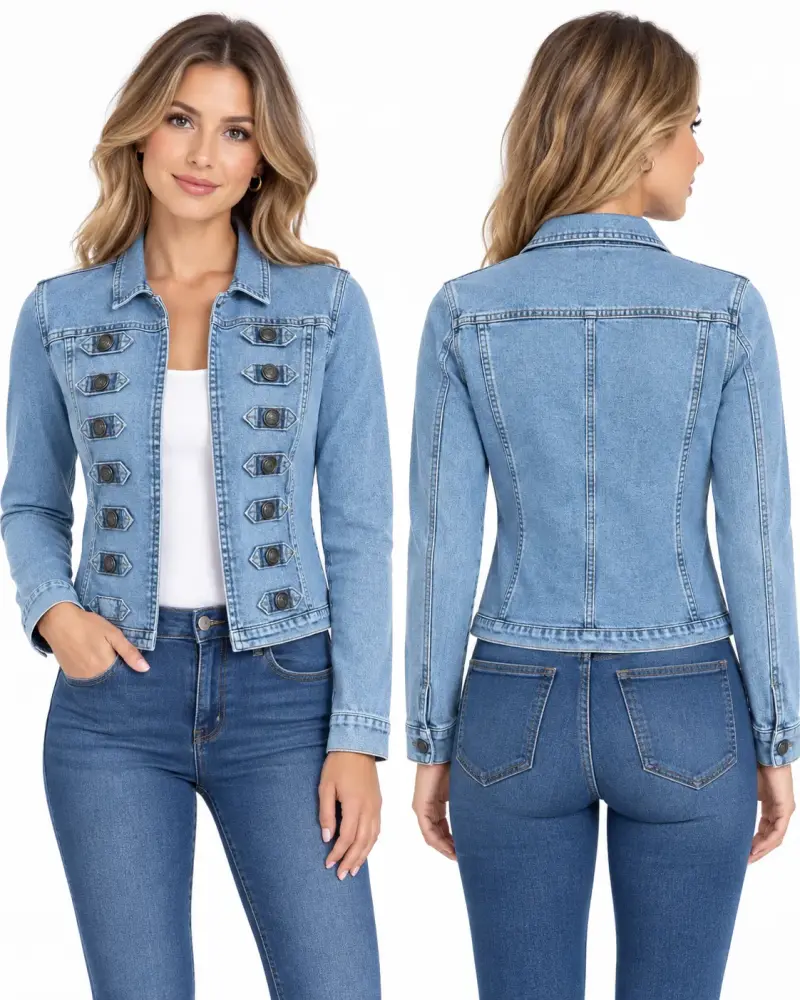 Chaqueta de mezclilla azul con botones decorativos - 1