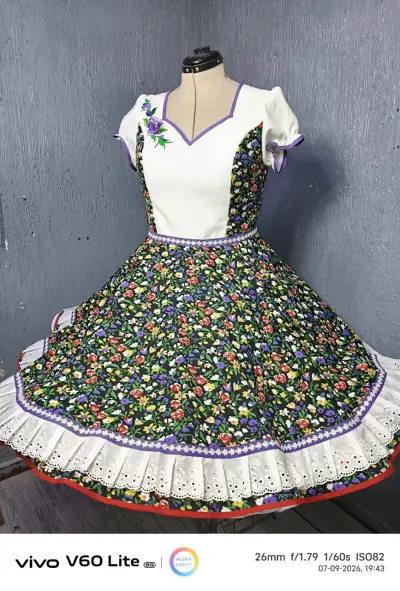 Vestido folklórico con diseño floral y bordado - miniatura 1