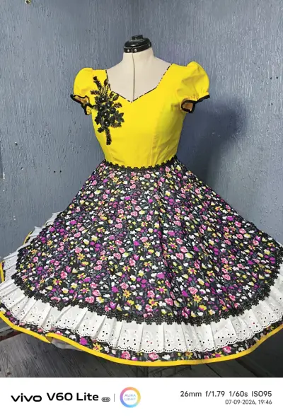 Vestido folklórico con diseño floral y bordado - miniatura 2
