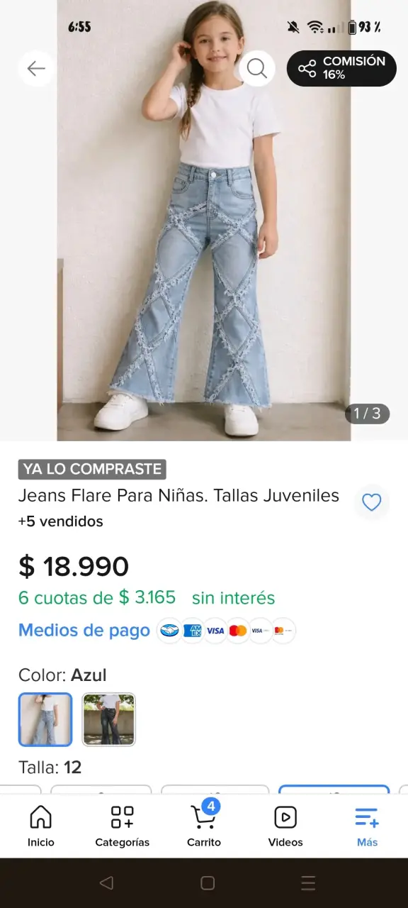 Jeans Flare Azul para Niñas Talla 10 - 1