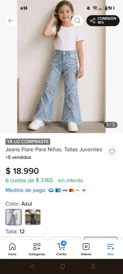 Jeans Flare Azul para Niñas Talla 10 - miniatura 1