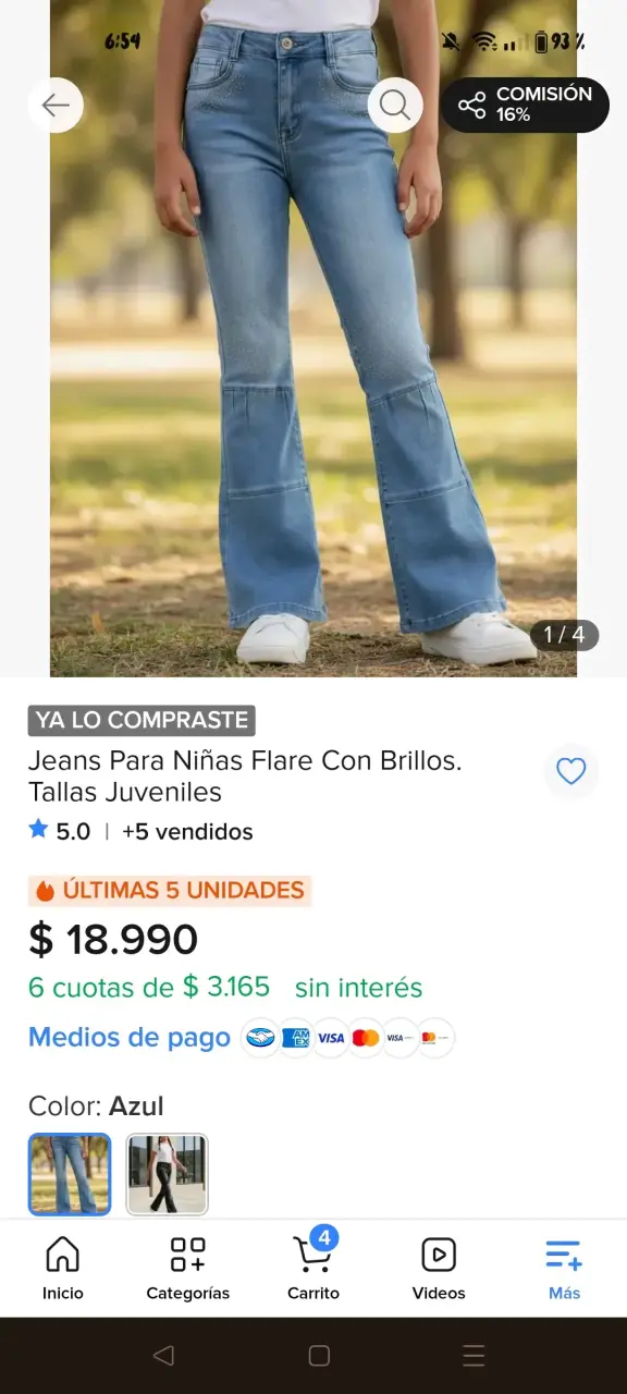 Jeans Flare Azul para Niñas Talla 10 - 2