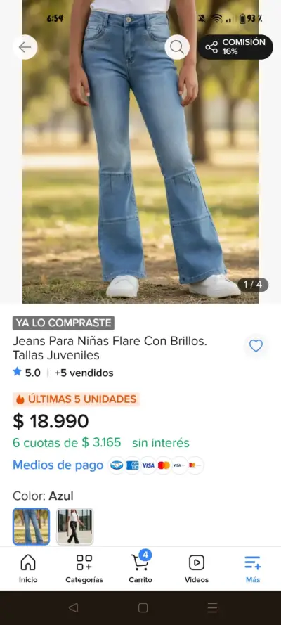 Jeans Flare Azul para Niñas Talla 10 - miniatura 2