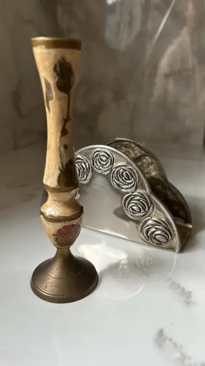 Florero De Bronce + Servilletero Francés Silea Con - miniatura 2