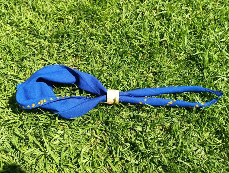 Cinta para el cabello azul con detalles dorados - 1
