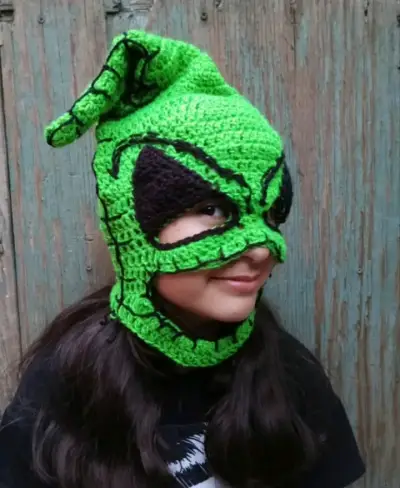 Pasamontañas tejido verde estilo monstruo oogie bu - miniatura 1