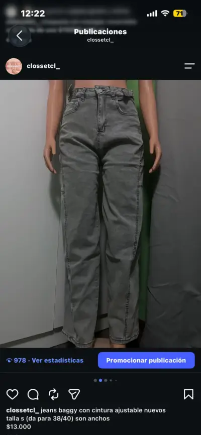 Jeans baggy gris con cintura ajustable nuevos - miniatura 2