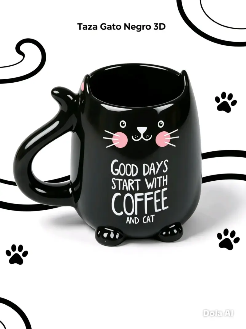 Taza 3D Gato Negro para Café - 1