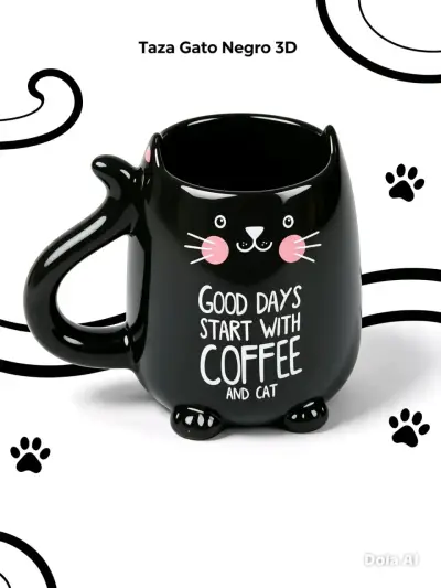 Taza 3D Gato Negro para Café - miniatura 1