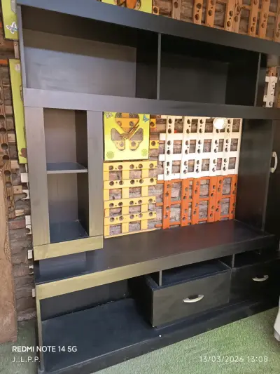Mueble de Entretenimiento Negro con Estantes - miniatura 1