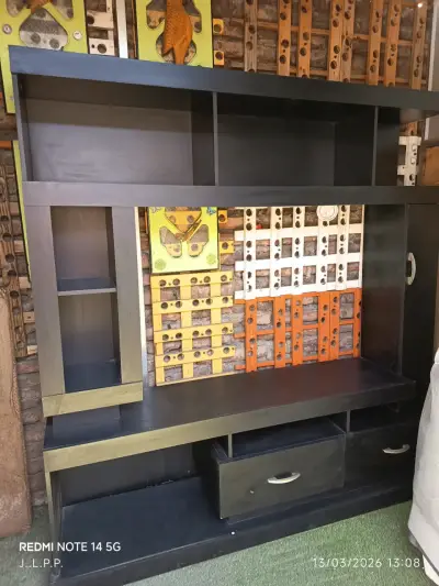 Mueble de Entretenimiento Negro con Estantes - miniatura 3