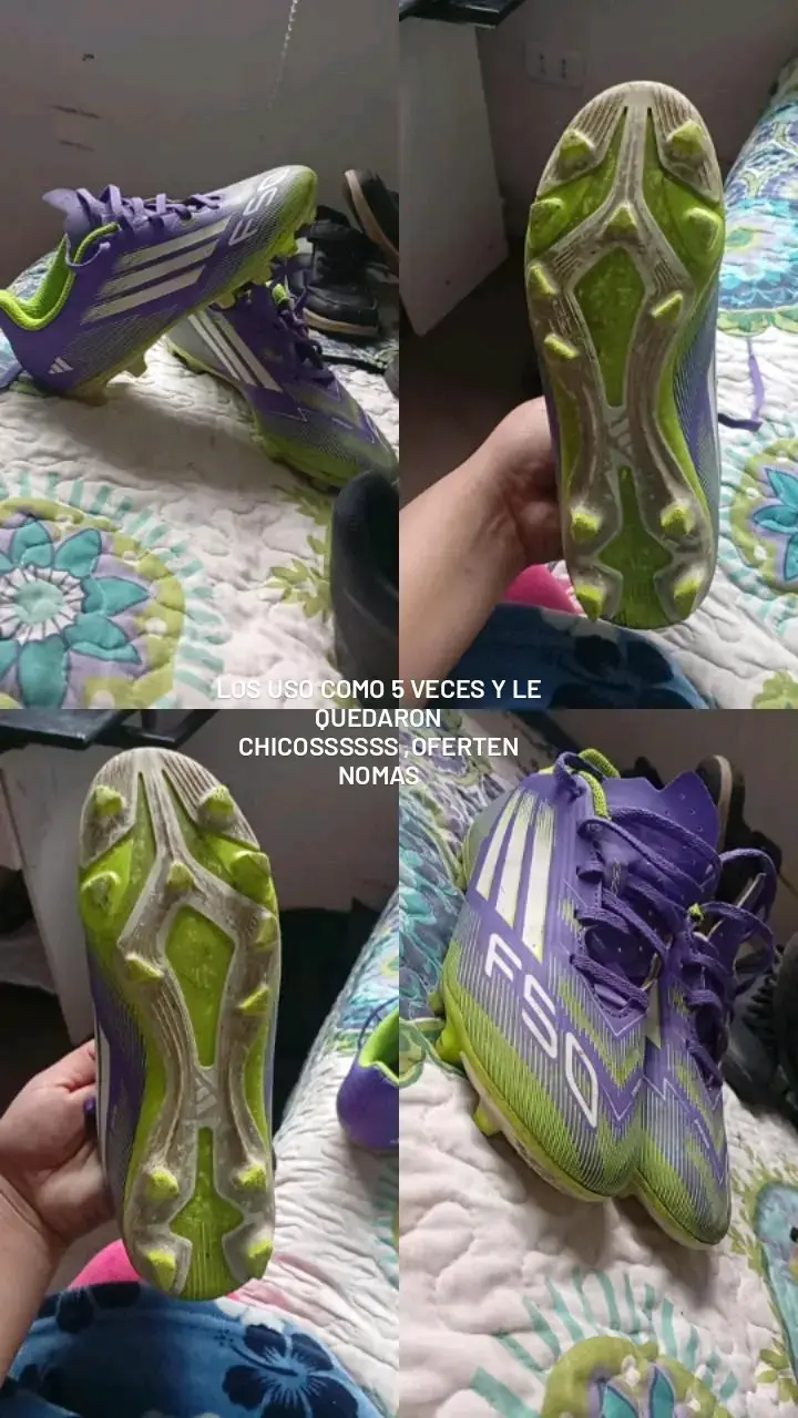 Zapatillas de fútbol Adidas F50 moradas y verdes - 1