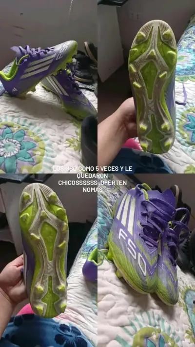 Zapatillas de fútbol Adidas F50 moradas y verdes - miniatura 1