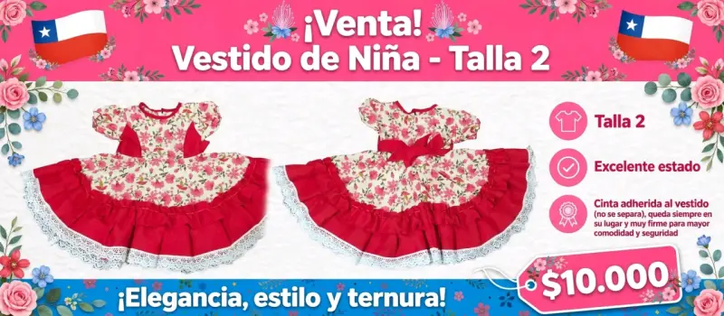 Vestido de huasita para niña talla 2 - 1