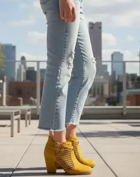 Botines mostaza de tacón alto con diseño cala - 4
