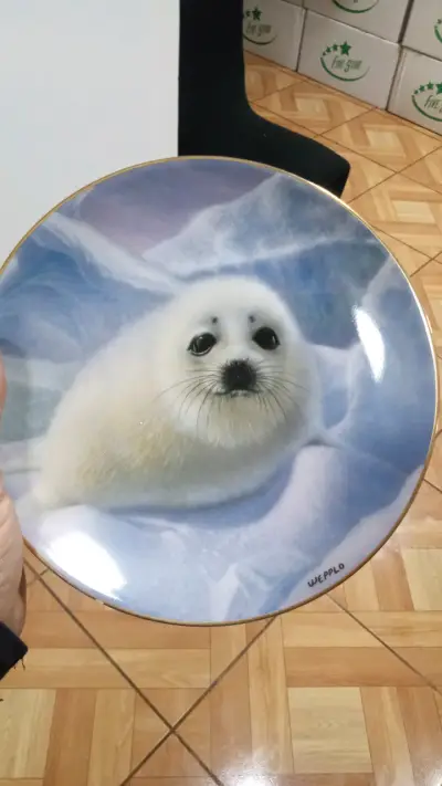 Plato decorativo de porcelana con diseño de foca - miniatura 1