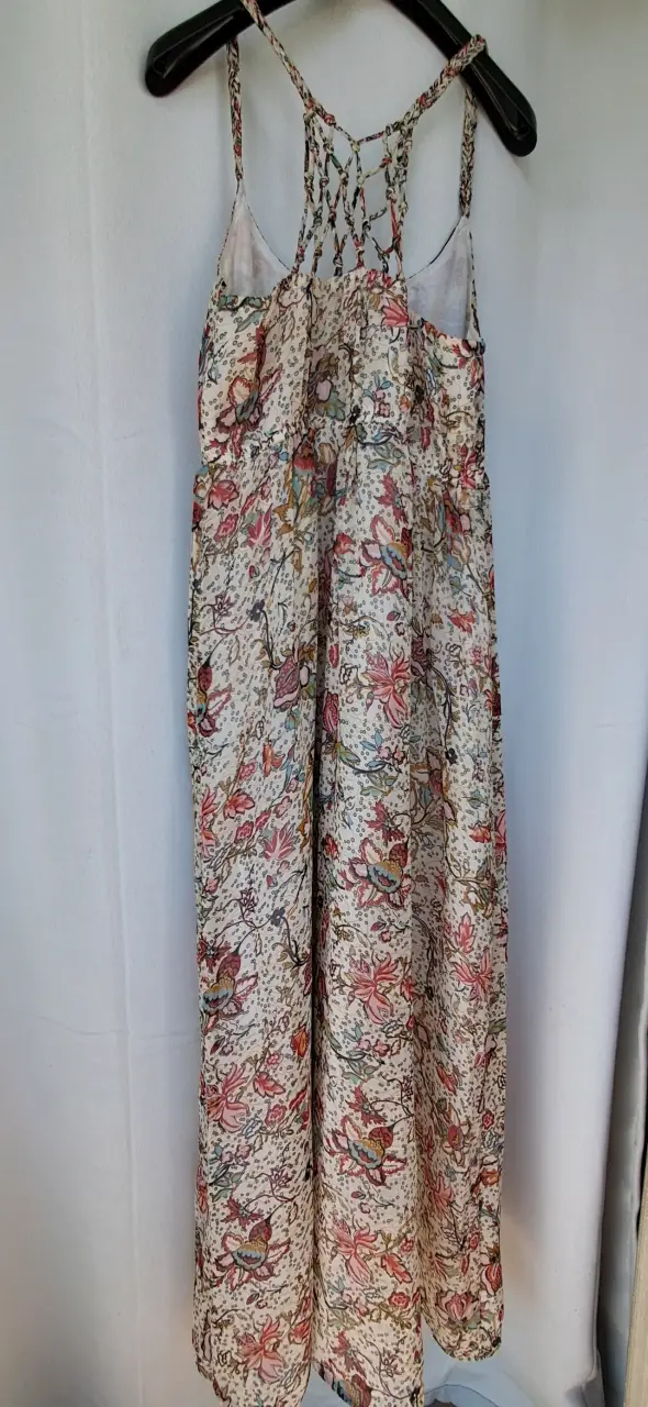 Vestido largo floral con tirantes tejidos - 1
