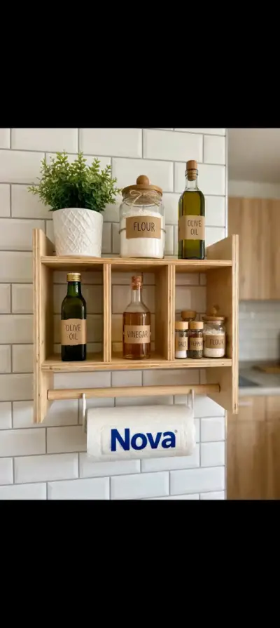 Estante de cocina de madera con porta rollo - miniatura 1