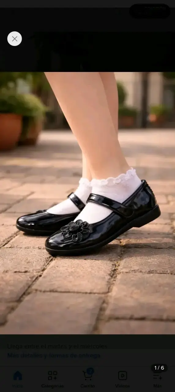 Zapatos de charol negro para niña con flor - 3