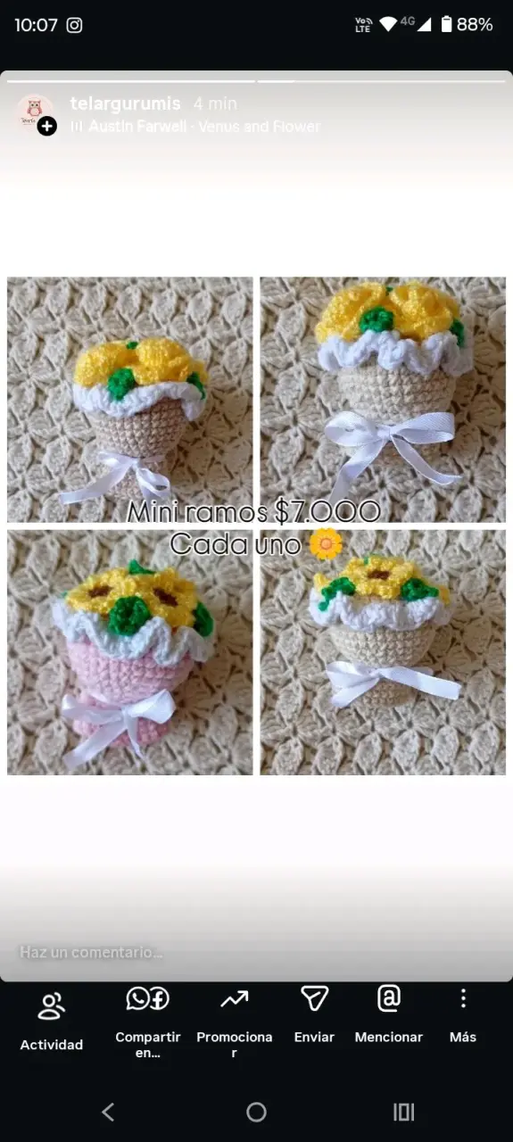 Mini ramos de flores amarillas a crochet